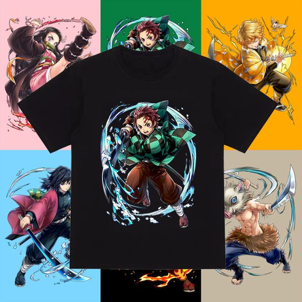 Printemps et été nouveau Ghost Slayer Blade Anime périphérique T-shirt charbon de bois Shiro pur coton à manches courtes polyvalent haut à la mode pour les étudiants masculins et féminins