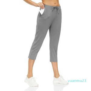 Printemps et été nouveaux sports loisirs Capris femmes lâche course fitness respirant taille haute à lacets élastique Yoga pantalon