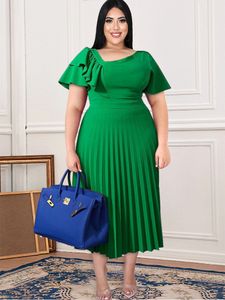 Printemps et été nouveau style femmes robe plissée épaule inclinée tempérament bureau dame tenue décontractée grande taille robe froncée de fête image réelle