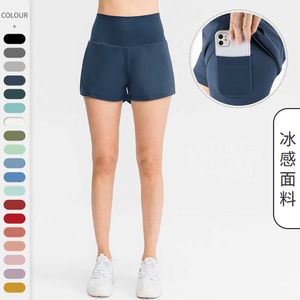 Lente en zomer Pocket Yoga Shorts Dames Nylon Ice Fast Dry Fitness Running Loose Tennis 02414