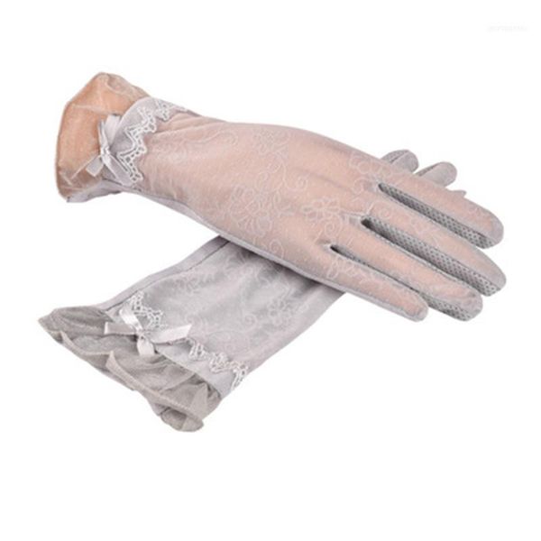Printemps et été court sport respirant dentelle soie crème solaire gants dames ultra-mince extérieur E101