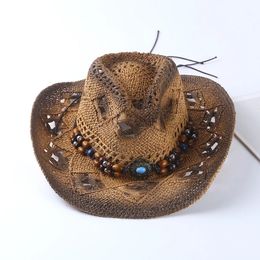 Chapeaux de paille de cowboy rétro de printemps et d'été Chapeaux de femmes voyages de voyage
