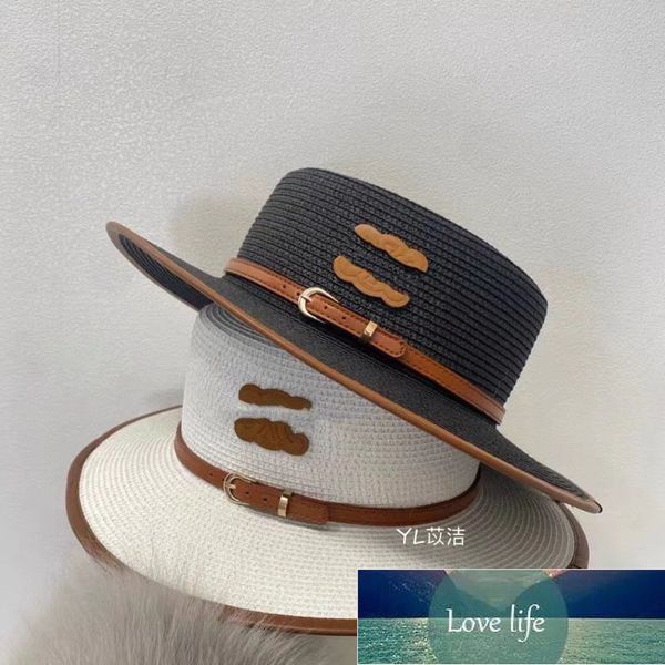 Printemps et été Sun-Proof Sun Protection Girl's Cap Fashion All-Match British Flat Straw Hat Belt Straw Tourist Hats Wholesale