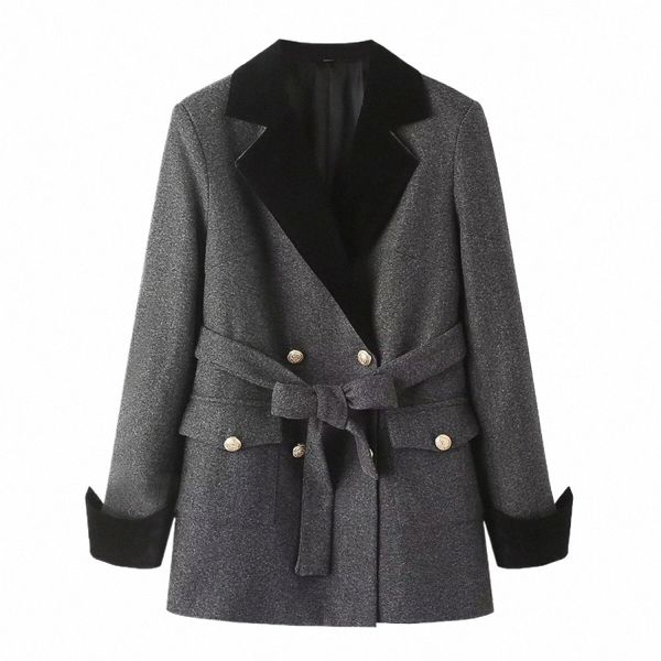 Printemps et été vêtements pour femmes 2024 décontracté lg manches dentelle veste gris foncé blazer costume manteau 77DN #