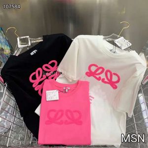 T-shirt de la lettre de broderie de serviette pour femmes printemps et d'été T-shirt noir rose blanc