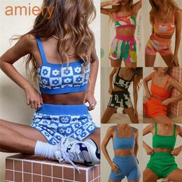 Spring en zomer dames tracksuits wollen tweedelig set Suspener Backless Sexy Shorts Outfit 2 PC Set