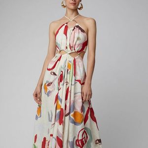 Lente en zomer dameskleding slim fit grote schommel sexy spaghettibandjes bloemenprint lange jurk strand