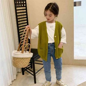 Printemps Arrivée Filles Mode Tricoté Gilet Enfants Conception Coréenne Gilets 210528