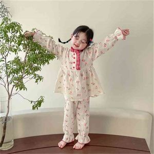 Lente aankomst meisjes floral 2 stuks sets kinderen katoen pijamas pyjama 210528