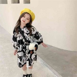 Primavera llegada niñas manga larga dibujos animados Panda vestido niños Casual es 210528