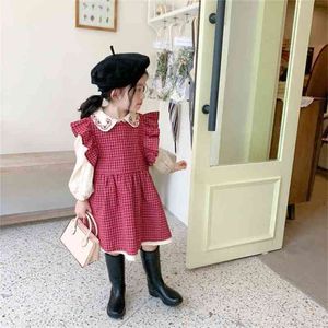 Printemps Arrivée Filles À Manches Longues Robe Enfants Conception Coréenne 2 Pièces Costume Robe + gilet 210528