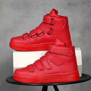 Lente aankomst rode heren skateboard schoenen klittenband ontwerp lederen sneakers comfort hoge top wit 240219