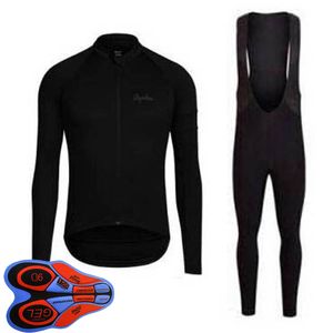 Printemps / Automne RAPHA Team Maillot de cyclisme pour hommes Ensemble chemises à manches longues Pantalon à bavette Costume vtt Tenues de vélo Racing Vélo Uniforme Vêtements de sport en plein air Ropa Ciclismo S21042007