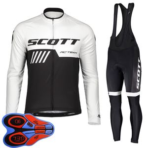 Spring / Auttum Scott Scott Hommes Jersey Cyclisme Ensemble de chemises à manches longues Bib Pants costume MTB Bike Tenues de vélo Course Vélo Uniforme Sports de plein air Wear Ropa Ciclismo S21042040