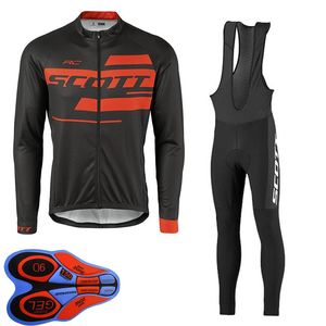 Spring / Autum Scott Team Mens Cycling Jersey Set Lange Mouwen Bib Broek Pak MTB Bike Outfits Racing Fiets Uniform Outdoor Sports Wear Ropa Ciclismo S21042029