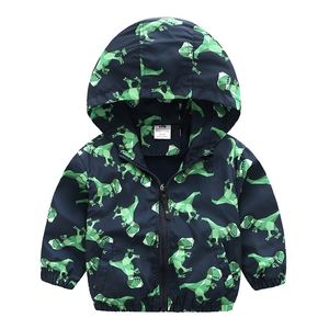 Lente herfst 2-10 jaar kinderen uitloper cartoon dier dinosaurus print rits baby kinderen knappe hooded jas voor jongens 210701