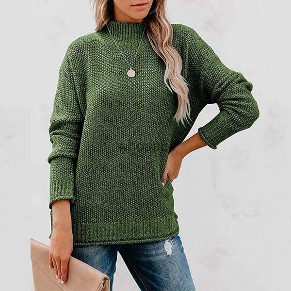 Printemps automne acrylique femmes pull col roulé à manches longues pull tricoté solide en vrac mode bureau dame pull HKD230829