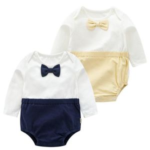 Primavera Autunno Baby Boy Girl Pagliaccetti Bambini Pure Color Gentleman Born Clothes 210429