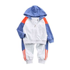 Primavera otoño bebé niño niñas ropa niños deportes Casual chaqueta con capucha pantalones 2 unids/set niño algodón ropa niños chándales G0119