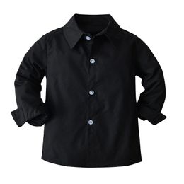 Primavera otoño bebé niño camisas negro manga larga solapa cardigan camisa casual niños caballero blusas tops niños pequeños ropa 240123