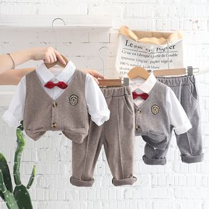Lente Herfst Baby Jongens Kleding Sets Baby Vest Plaid Shirt Broek Kinderen Gentleman Kleding Kids Bruiloft Kleding Set