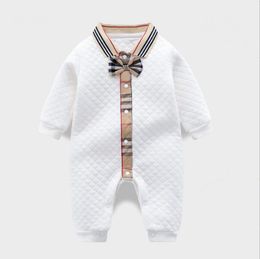 Spring Automne Baby Boys Plaid Rompers Nouveau-né à manches longues Assurices avec Bowknot Toddler Gentleman Romper