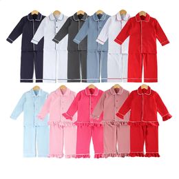 Printemps automne bébé vêtements correspondant unisexe coton à manches longues boutonné enfants frères et sœurs pyjamas à volants garçons filles pyjamas de Noël 240118