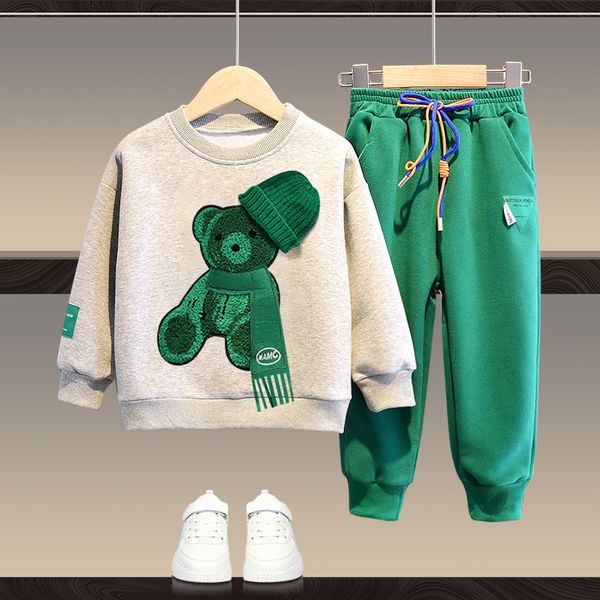 Printemps automne bébé fille garçon vêtements ensemble enfants sport dessin animé ours sweat haut et pantalon bouton deux pièces costume coton survêtement