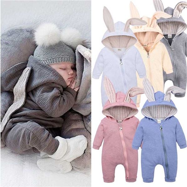 Printemps automne bébé barboteuses mignon dessin animé lapin infantile fille garçon pulls enfants tenues vêtements salopette Costume de Pâques 211229