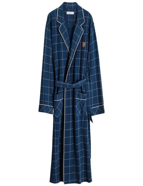 Printemps automne peignoir hommes 100 coton haut de nuit Kimono Robes pour hommes Robes à carreaux longue Robe de bain Robe de mariée Robe de chambre 2011117319616