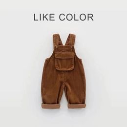 Printemps automne garçons filles bébé Allmatch velours côtelé pantalon couleur unie épaissie salopette une pièce enfants 240307