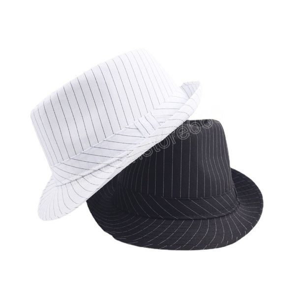 Printemps automne britannique noir et blanc rayé tissu Fedora chapeaux fête chapeau haut de forme Performance décontracté unisexe extérieur chapeau de soleil