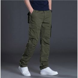 Primavera de carga otoño casual para hombre holgado pantalones de algodón regulares pantalones tácticos de combate masculino múltiples bolsillos