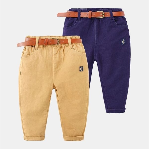 Primavera otoño casual 2-10 años azul marino caqui color sólido algodón niño bebé niños niños pantalones pantalones con cinturón de cuero 210701