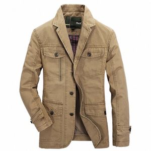 Vestes de blazer décontractées de printemps Men Cott Cott Army Suit Jacket Slim Fit Busin Coat Hunting Cargotops Plus taille 5xl H1FC #