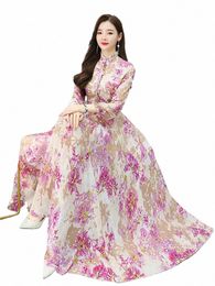 Printemps Automne Chiff Lg Manches Dr Violet Floral Femmes Tuniques élégantes 2023 Fi Vintage Party Bodyc Bal Maxi Dres L4Wi #