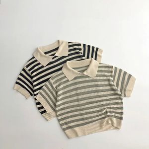 Printemps automne enfants tricoter creux de polo fille bébé bébé en vrac à manches courte tops garçons gamins décontractés