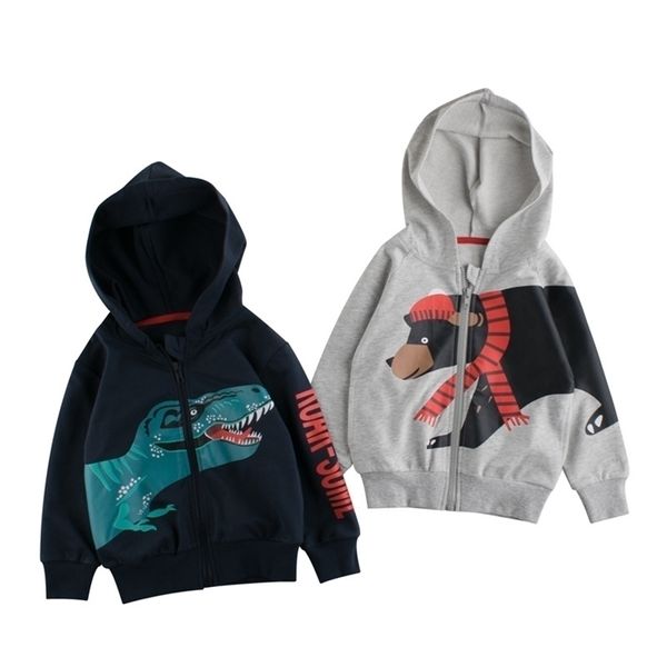 Printemps Automne Enfants Sweat à capuche Vêtements Enfants Garçons Filles Coton Zipper Dinosaur Cartoon Manteau Casual Sweatshirt Vêtements 211110