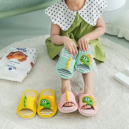 Springtumn Autumn Children's Slippers for Boys Girls Bottom Bottom Anti-Slip Indoor Home Shoes Kids Dinosaure Breatch Linen Slippers