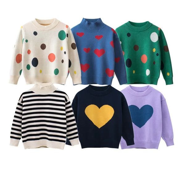 Pull d'enfants d'automne de printemps pour filles 100% coton nouveauté coeur dot rayé knit pull pull décontracté pulls 231221