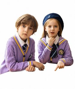 Printemps automne enfants pull costume ensemble uniformes scolaires, tricots de style britannique trois pièces ensemble pour les élèves du primaire.85 ans#