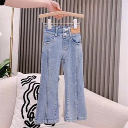 Primavera outono crianças elástico fenda queimado calças do bebê meninas casual todos os jogos jeans crianças desgaste exterior moda calças 240106