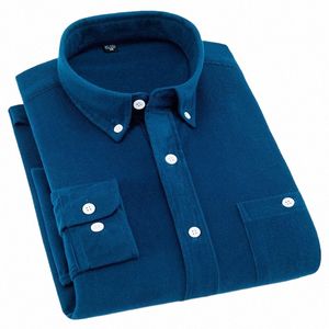 Printemps automne velours côtelé hommes chemise à manches Lg décontracté Plaid Busin poche sociale chemises formelles N3q4 #