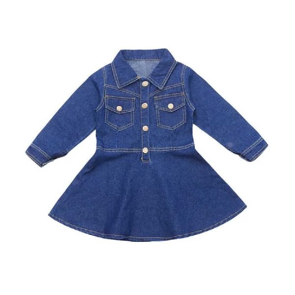 Primavera otoño algodón niñas vestido de mezclilla 2021 nueva versión coreana moda Color sólido falda de longitud media ropa Casual para niños Q0716