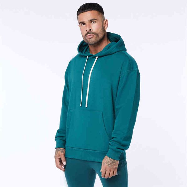 Jersey holgado de algodón para primavera y otoño, Sudadera con capucha para hombre, ropa de calle de Color sólido, ropa informal para exteriores, ropa deportiva para correr, gimnasio y Fitness