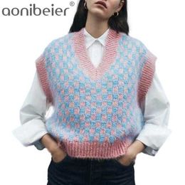 Suéter de punto de Cable recortado para primavera y otoño, chaleco Vintage con cuello en V para mujer, Tops, jersey de invierno sin mangas, 210604