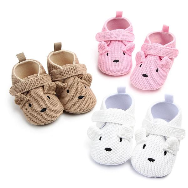 Primavera otoño lindo oso tejido zapatos de bebé recién nacido niñas niño zapatos antideslizantes suela cálida zapatillas planas Prewalker