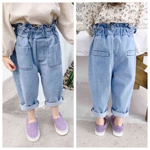 Printemps automne jolies filles mode taille haute jeans enfants décontracté all-match denim pantalon 1-6Y 210508