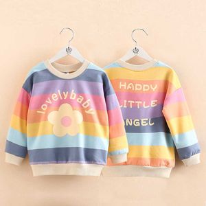 Printemps Automne Design Mode 2 3 4 5 6 7 8 9 10 ans Enfants Coton Sweat-shirts à rayures colorées pour enfants Bébé Filles 210529
