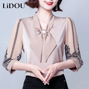 Primavera otoño elegante moda camisa coreana mujer Color sólido manga de siete cuartos señora blusa Tops estética Chic ropa femenina 240311